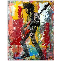 Artery8 Colourful Bassist Rocker Portrait Street Art Wall Art Print | Size: W12" x H16"