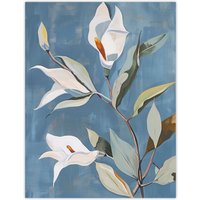 Artery8 Elegant Peace Lily Flower Blooming Soft Floral Wall Art Print in Blue | Size: W24" x H32"