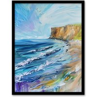 Artery8 Hunt Cliff Saltburn Yorkshire Coast Waves Framed Art Print in Blue | Size: W12" x H16"