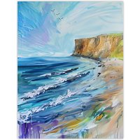Artery8 Hunt Cliff Saltburn Yorkshire Coast Waves Wall Art Print in Blue | Size: W24" x H32"