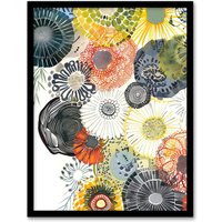 Artery8 Abstract Floral Mandala Daisy Wildflowers Framed Art Print | Size: A4