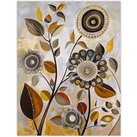 Artery8 Autumn Folk Art Abstract Wildflowers Painting Wall Art Print in Brown | Size: W12" x H16"