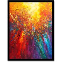 Artery8 Rainbow Sunrise Sunset Wave Abstract Painting Framed Art Print in Orange | Size: A4