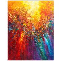 Artery8 Rainbow Sunrise Sunset Wave Abstract Painting Wall Art Print in Orange | Size: W18" x H24"