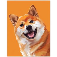 Artery8 Happy Shiba Inu Dog Lover Pet Portrait Orange Wall Art Print | Size: W18" x H24"