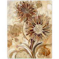 Artery8 Abstract Earthy Wildflowers Floral Mandala Design Wall Art Print in Brown | Size: W24" x H32"