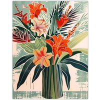 Artery8 Exotic Red Orange Lily Flower Vase Floral Spring Wall Art Print | Size: W18" x H24"