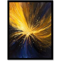 Artery8 Star Explosion Gold Blue Night Sky Space Firework Framed Art Print in Yellow | Size: W12" x H16"