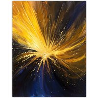 Artery8 Star Explosion Gold Blue Night Sky Space Firework Wall Art Print in Yellow | Size: W24" x H32"