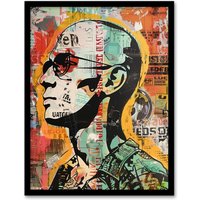 Artery8 Man in Sunglasses Portrait Punk Street Art Modern Framed Art Print | Size: A4