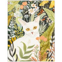 Artery8 White Cat Lover Pet in Summer Flower Garden Wall Art Print | Size: W12" x H16"