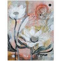 Artery8 Italian White Sunflowers Bloom Abstract Painting Wall Art Print in Grey | Size: W12" x H16"