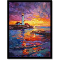 Artery8 Seaside Sunset St Mary's Lighthouse Whitley Bay Framed Art Print | Size: W12" x H16"
