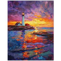 Artery8 Seaside Sunset St Mary's Lighthouse Whitley Bay Wall Art Print | Size: W12" x H16"