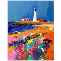 Artery8 St Mary's Lighthouse Whitley Bay Palette Knife Wall Art Print | Size: W18" x H24"