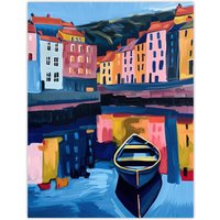 Artery8 Colourful Staithes North Yorkshire Seaside Boat Wall Art Print | Size: W12" x H16"