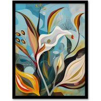 Artery8 Abstract Lily Flowers in Bloom Colourful Spring Framed Art Print | Size: A4
