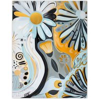 Artery8 Abstract Daisy Wild Flowers Painting Pastels Gold Wall Art Print in Blue | Size: W24" x H32"