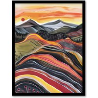 Artery8 Cairngorms Mountains Scottish Sunset Folk Art Framed Art Print | Size: A4