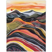 Artery8 Cairngorms Mountains Scottish Sunset Folk Art Wall Art Print | Size: W18" x H24"