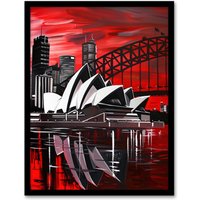 Artery8 Sydney Opera House Dramatic Red Black NSW Framed Art Print | Size: A4