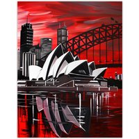 Artery8 Sydney Opera House Dramatic Red Black NSW Wall Art Print | Size: W12" x H16"