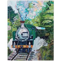Artery8 Steam Engine Train Talyllyn Railway Snowdonia Wall Art Print in Green | Size: W12" x H16"