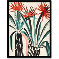 Artery8 Abstract Red Dahlia Flowers in Vases Painting Framed Art Print | Size: W12" x H16"
