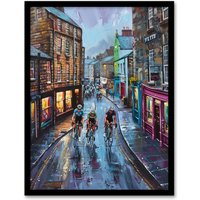 Artery8 Cyclists Tour De Yorkshire Race Modern Painting Framed Art Print | Size: W12" x H16"