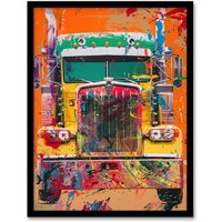 Artery8 Colourful Truck Lorry Front Hippy Trippy Trucker Framed Art Print in Orange | Size: W12" x H16"