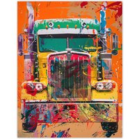 Artery8 Colourful Truck Lorry Front Hippy Trippy Trucker Wall Art Print in Orange | Size: W24" x H32"