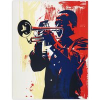 Artery8 Jazz Music Trumpet Player Portrait Graphic Design Wall Art Print in Red | Size: W24" x H32"