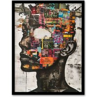 Artery8 Modern Art Punk Portrait Collage Bold Statement Framed Art Print in Grey | Size: W12" x H16"