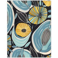 Artery8 Abstract Blue & Yellow Flowers Seeds Design Wall Art Print | Size: W24" x H32"