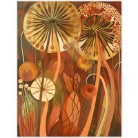 Artery8 Autumnal Wildflower Garden Dandelions Painting Wall Art Print in Orange | Size: W12" x H16"