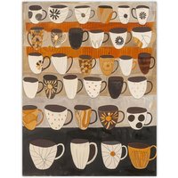 Artery8 Rustic Earthy Tea Coffee Mugs Folk Art Retro Wall Art Print in Brown | Size: W12" x H16"
