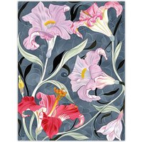 Artery8 Pink Lily Flowers Stylised Detailed Floral Wall Art Print | Size: W24" x H32"