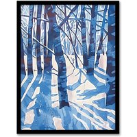 Artery8 Blue Winter Birch Forest Trees Snow Shadow Framed Art Print | Size: W12" x H16"