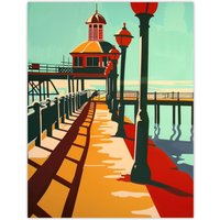 Artery8 Classic British Seaside Pier Graphic Design Wall Art Print | Size: W18" x H24"