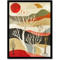 Artery8 Yorkshire Moor Boho Sunset Abstract Design Framed Art Print | Size: W12" x H16"