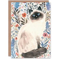 Artery8 Greeting Card Cat Lover Cute Birman in Lavender Flowers Birthday