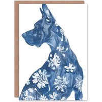 Artery8 Greeting Card Dog Lover Blue Great Dane with Floral Pattern Birthday