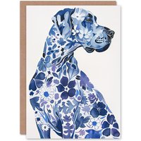 Artery8 Greeting Card Floral Great Dane Blue Dog Lover Pet Portrait Birthday