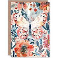 Artery8 Greeting Card Butterfly Red Blue Floral Watercolour Folk Art Birthday