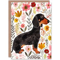 Artery8 Greeting Card Dachshund Sausage Dog Lover Floral Watercolour Birthday