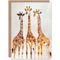 Artery8 Greeting Card Group of Giraffes Bright Watercolour Safari Birthday in Brown