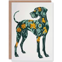 Artery8 Greeting Card Great Dane Dog Lover Green Orange Floral Pattern