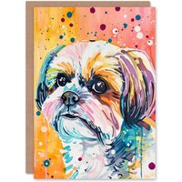 Artery8 Greeting Card Colourful Shih Tzu Portrait Dog Lover Watercolour