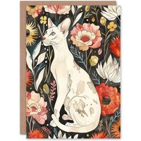 Artery8 Greeting Card Cat Lover Oriental Shorthair Floral Pet Portrait in Red