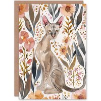 Artery8 Greeting Card Cat Lover Oriental Shorthair with Anemone Flowers in Pink